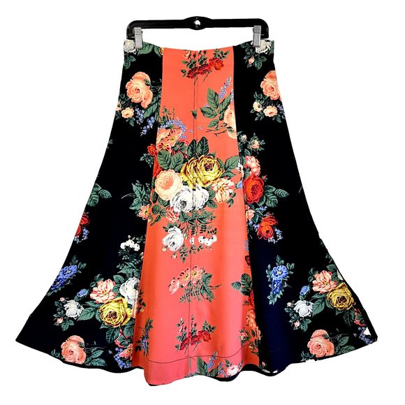 SPORTMAX CODE Womens Midi Skirt SZ 8 Back Coral Floral High-Waisted Cottage Core